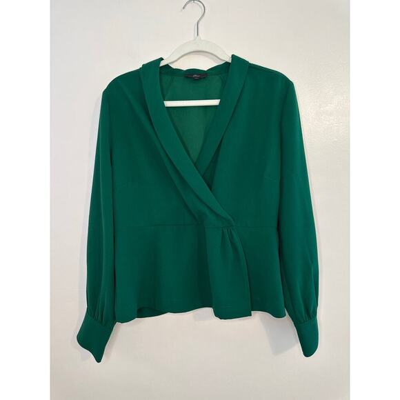 J.Crew Women's 4 Faux Wrap Blouse 365 Crepe Kelly Green Preppy Chic Size 12 - Picture 3 of 11